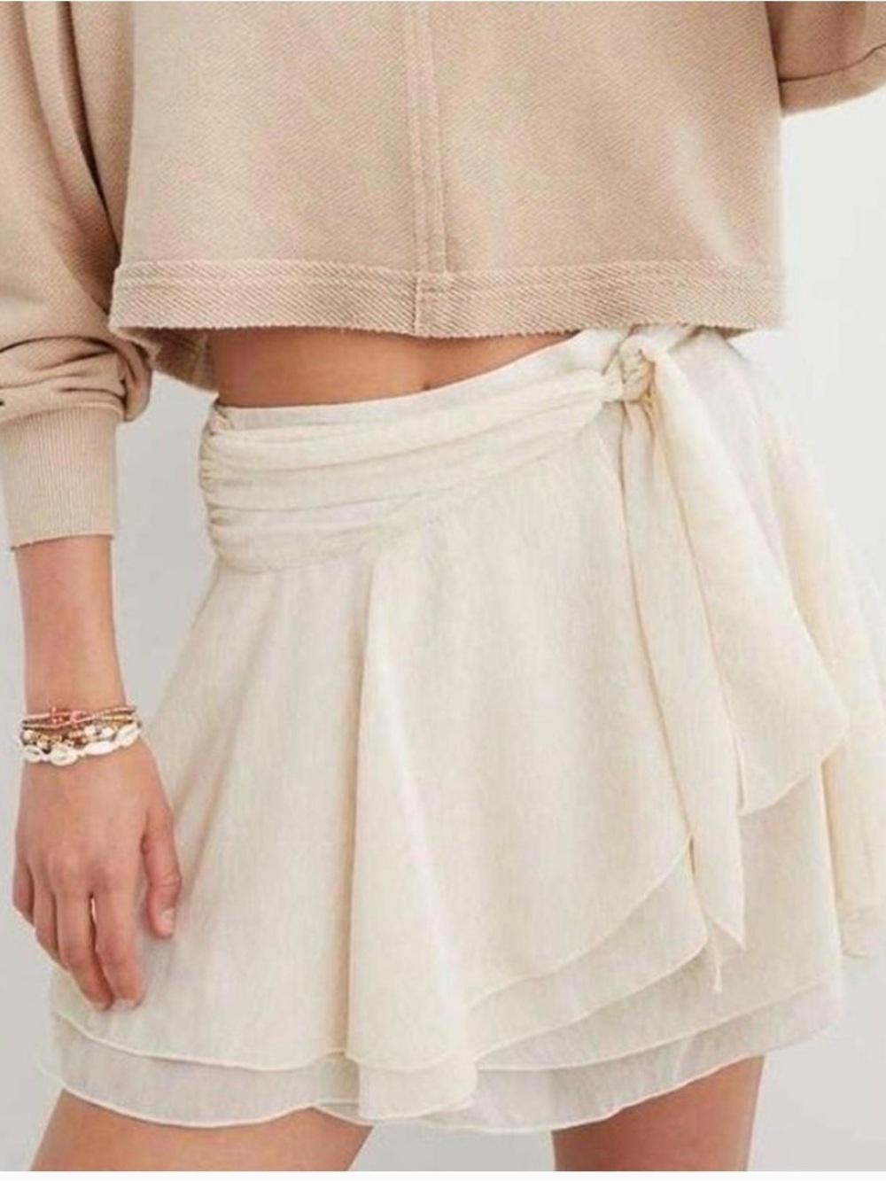 Aerie Women's Cream Chiffon Wrap Skirt